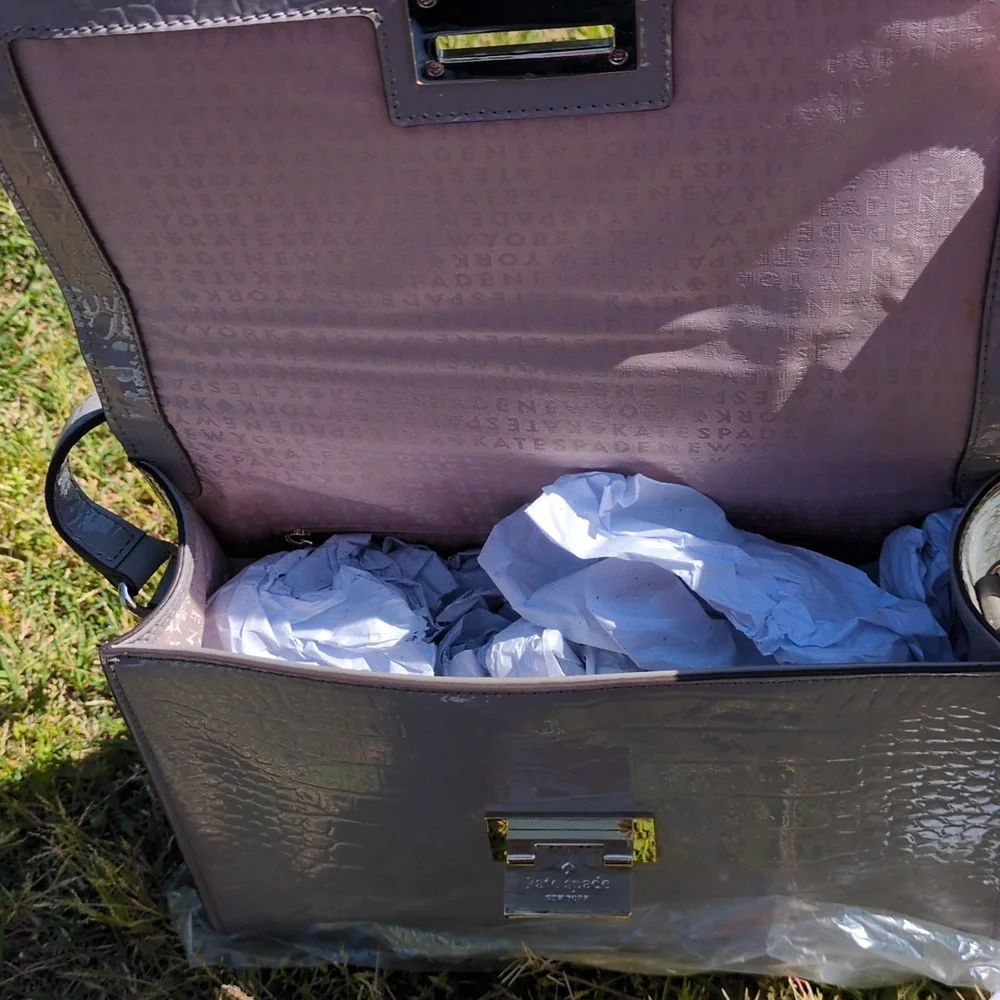 Kate Spade Doris Knightsbridge Grey Crocodile Emboss Leather Crossbody Satchel - Picture 8 of 14